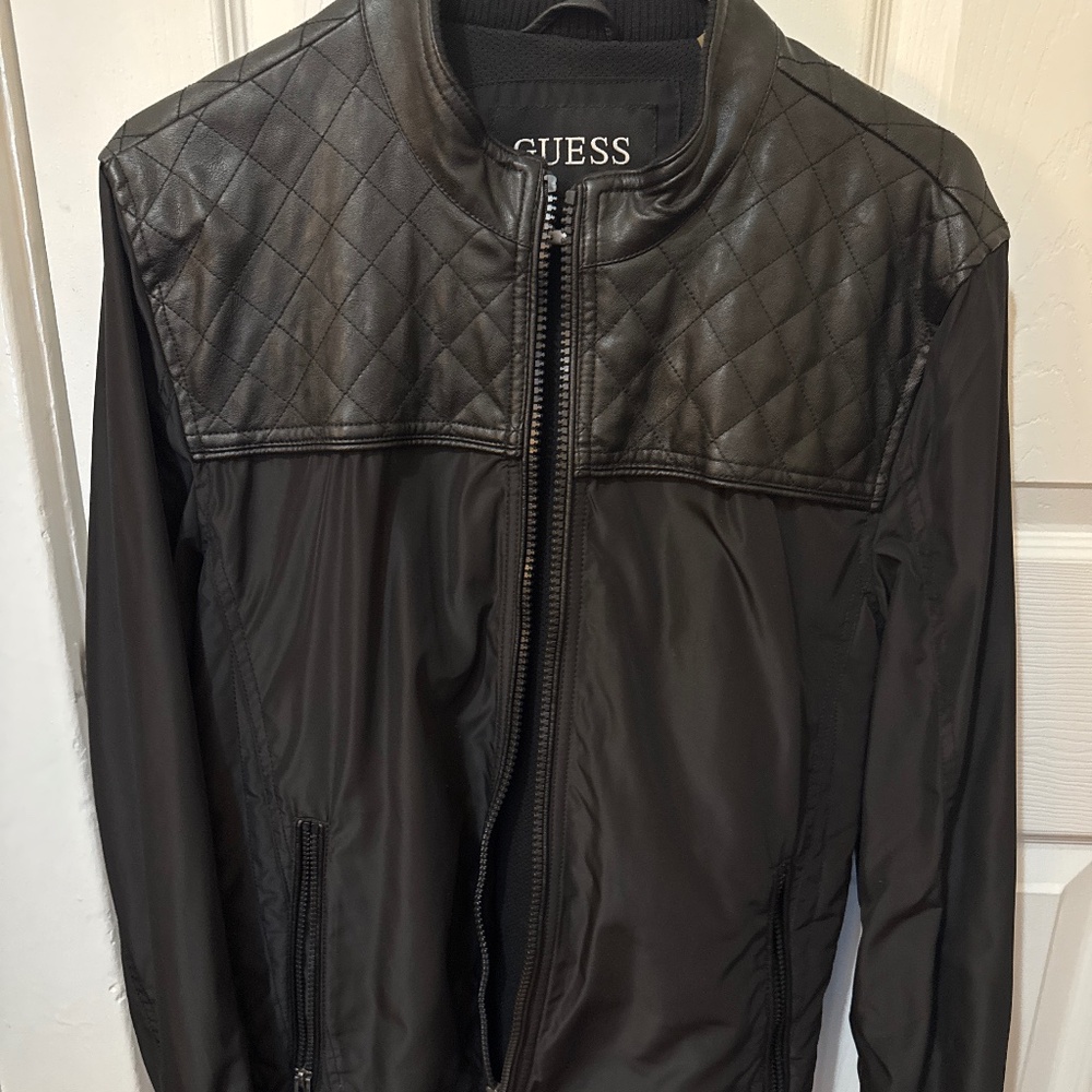 Guess | Men’s Small Quilted Eco Moto Jacket - Full Zip - Black